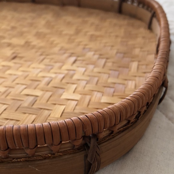 Boho Rattan Natural Wicker Wood tray Wall Hanging - Picture 4 of 12